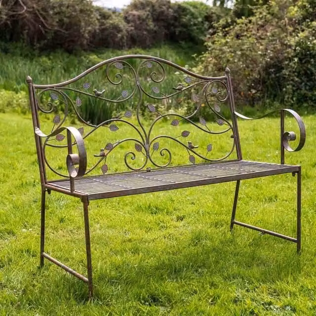 Ascalon Design Ltd Woodland Bench in Green Rust and Brown Metal, W: 55 cm, D: 55 cm, H: 96 cm