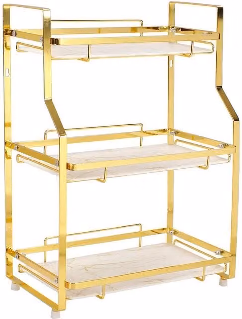 FORGEVIO 3 Tier Cosmetic Storage Rack and Makeup Organiser in Gold and White, W: 50.0 cm x D: 45.0 cm x H: 50.0 cm