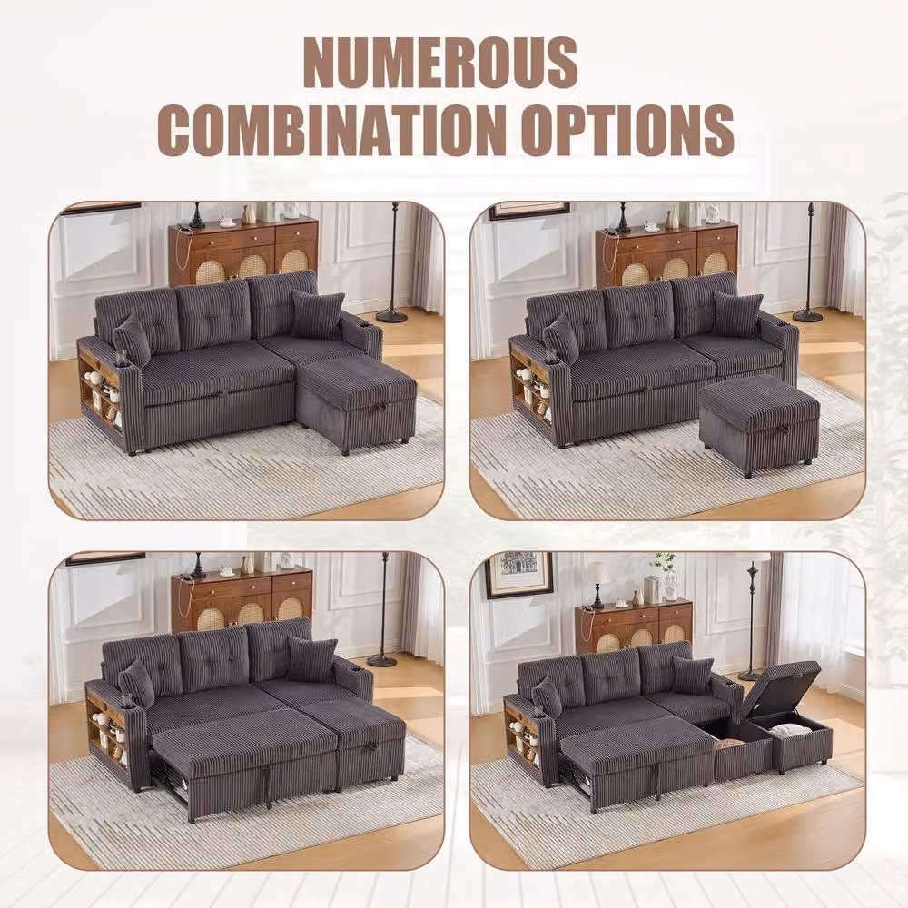 BTM Cord Sleeper Sofa in Dark Grey with LED Lighting, USB Charging and Storage – 7