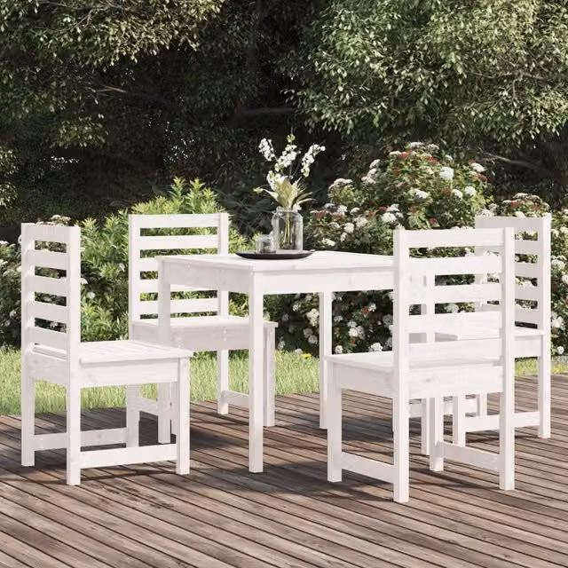 Berkfield Home 5 Piece Garden Dining Set in White Solid Pine Wood