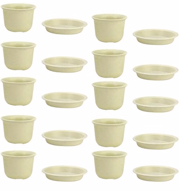 Pukkr Set of 10 Beige Plastic Indoor Plant Pots and Planters
