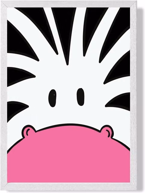 ARTZE Cute Cartoon Style Zebra Face Framed Paper Poster, Black and White, A2