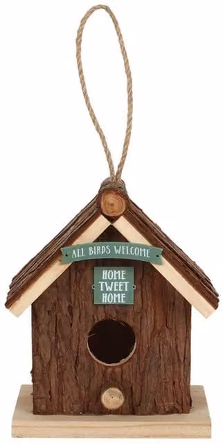 KDMK Rustic Natural Wood Bark Hanging Bird House in Brown