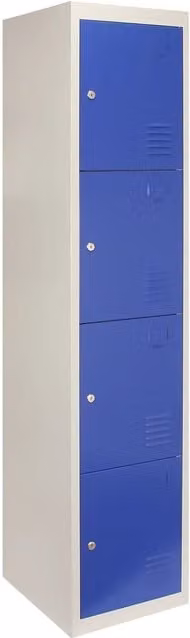 Monstershop Metal Storage Lockers with Four Hinged Doors and Lock, Blue/Grey, H: 180 cm, W: 45 cm, D: 38 cm