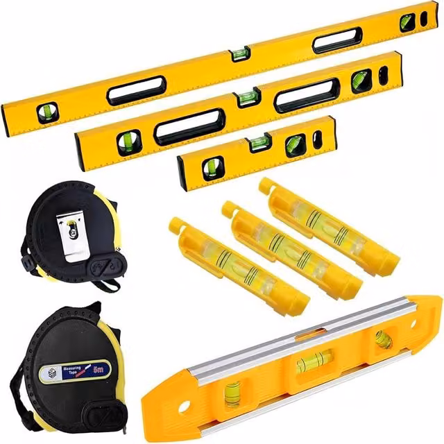 ATEK Magnetic Alloy Spirit Level and 5m Measuring Tape Set in Yellow – 1