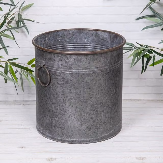 Annibells Vintage Round Metal Planter with Handles, Grey, Diameter: 30 cm
