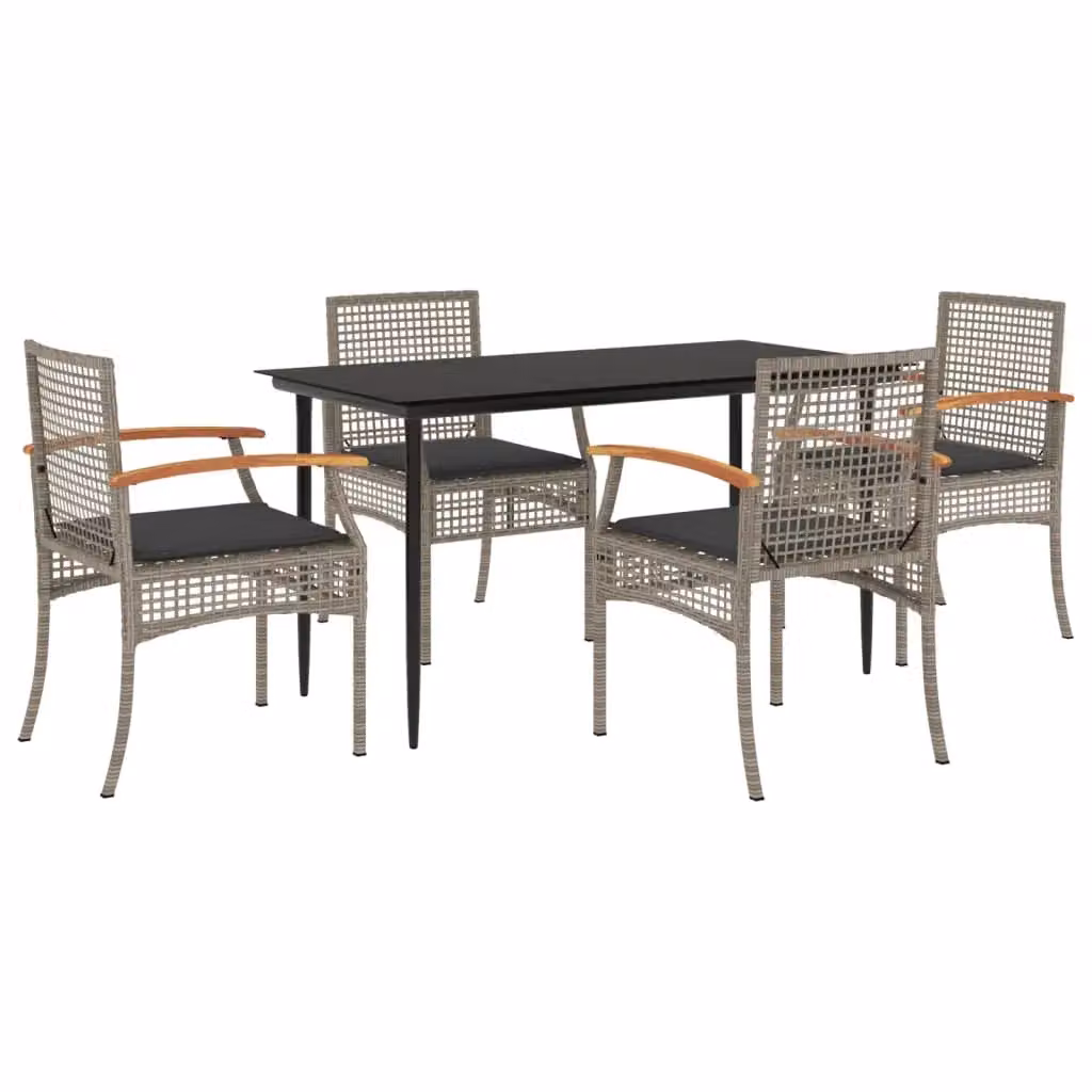 Berkfield Home 5 Piece Grey Poly Rattan Garden Dining Set with Cushions – 2