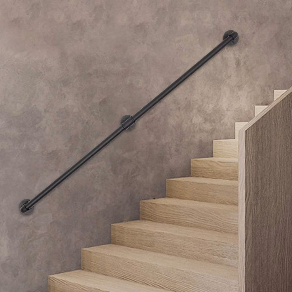 PAWNORA Black Galvanised Steel Round Stair Railing Handrail, Length: 152.4 cm – 4