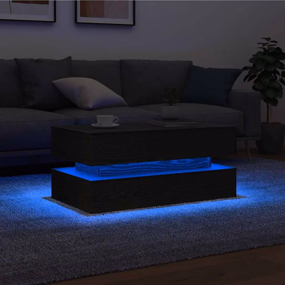 Berkfield Home Modern Black Oak Coffee Table with LED Lights and Lift Mechanism W/D/H: 90 x 50 x 40 cm – 5