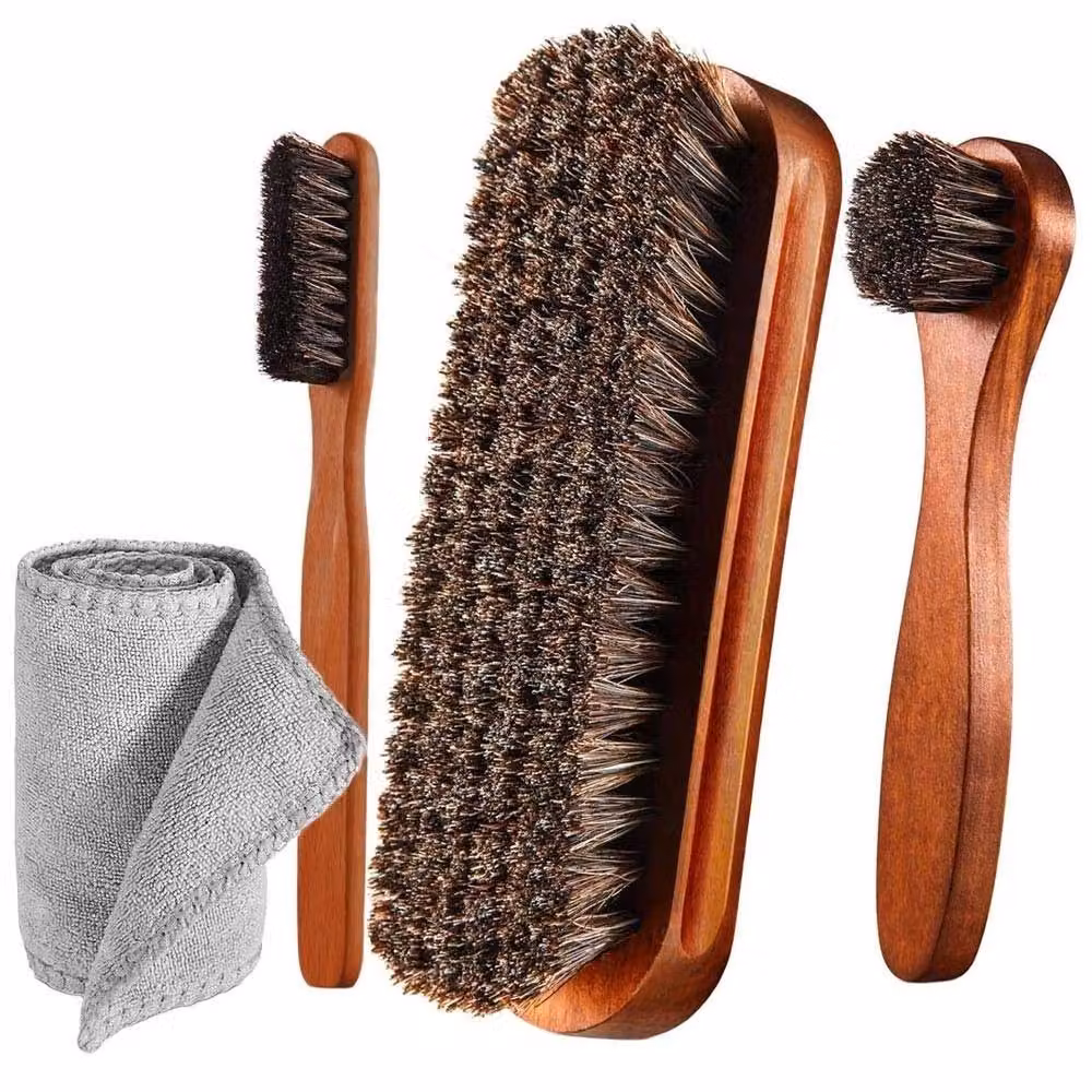 NESTLUNE 4-Piece Brown Horsehair Shoe Brush Set for Leather Care, W/D/H: 100 x 15 cm – 3