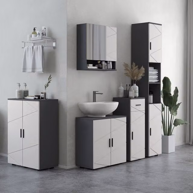 kleankin Modern Pedestal Sink Cabinet with Shelf in Light Grey