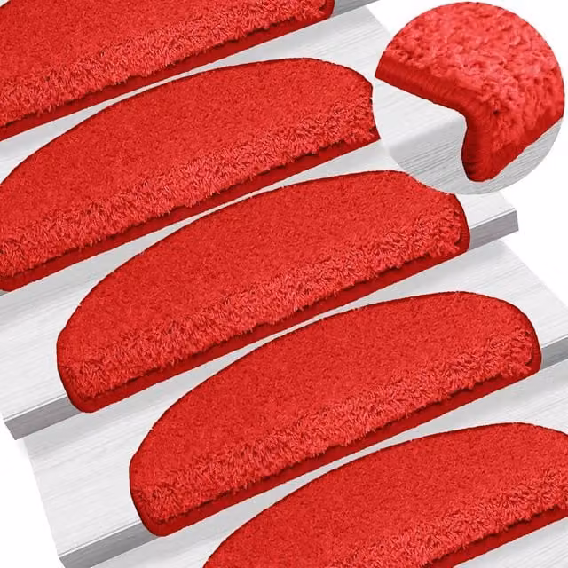 Berkfield Home Self-Adhesive Carpet Stair Treads, 15 Pieces, Red, W: 65 cm, D: 21 cm, H: 4 cm
