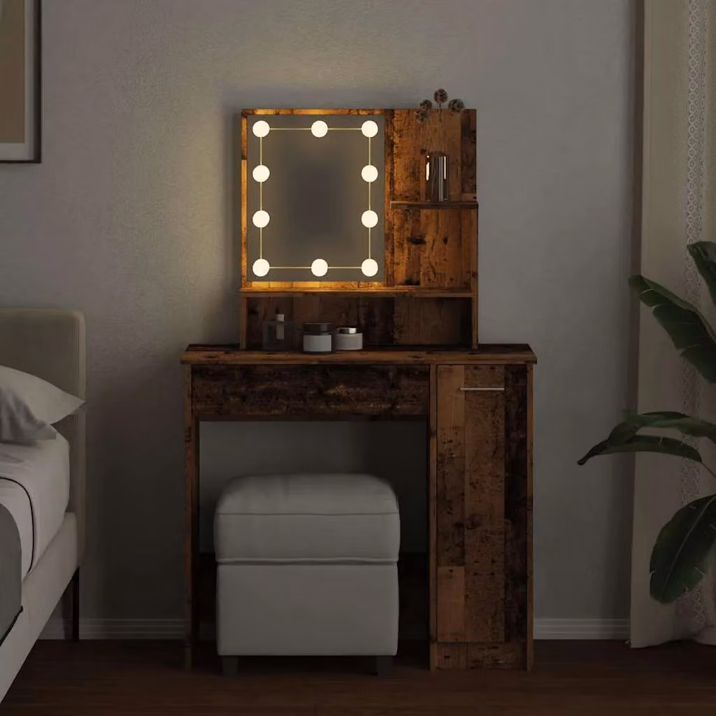 Berkfield Home Rustic Wood Dressing Table with LED in Brown, W: 86.5 cm, D: 35 cm, H: 136 cm – 3