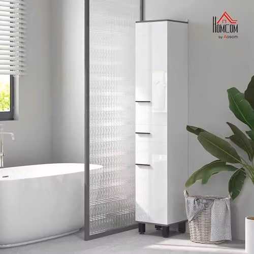 HOMCOM Modern Freestanding Bathroom Storage Tall Cabinet with Adjustable Shelves and Drawers, W/D/H: 32 x 27 x 190 cm – 2