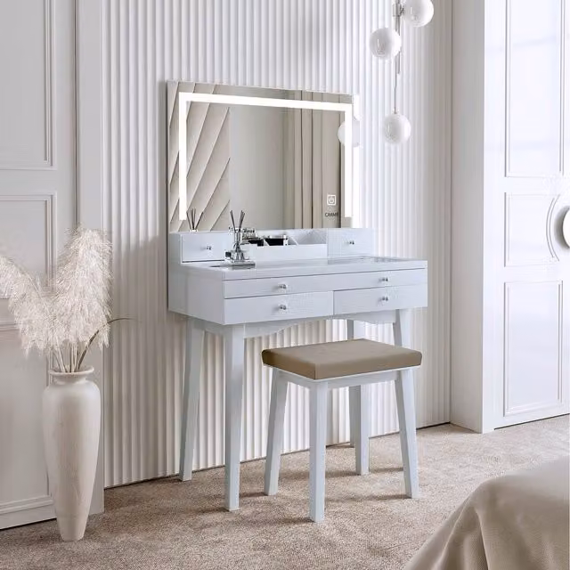 Carme Home Madison Dressing Table with Large LED Light Mirror in Grey