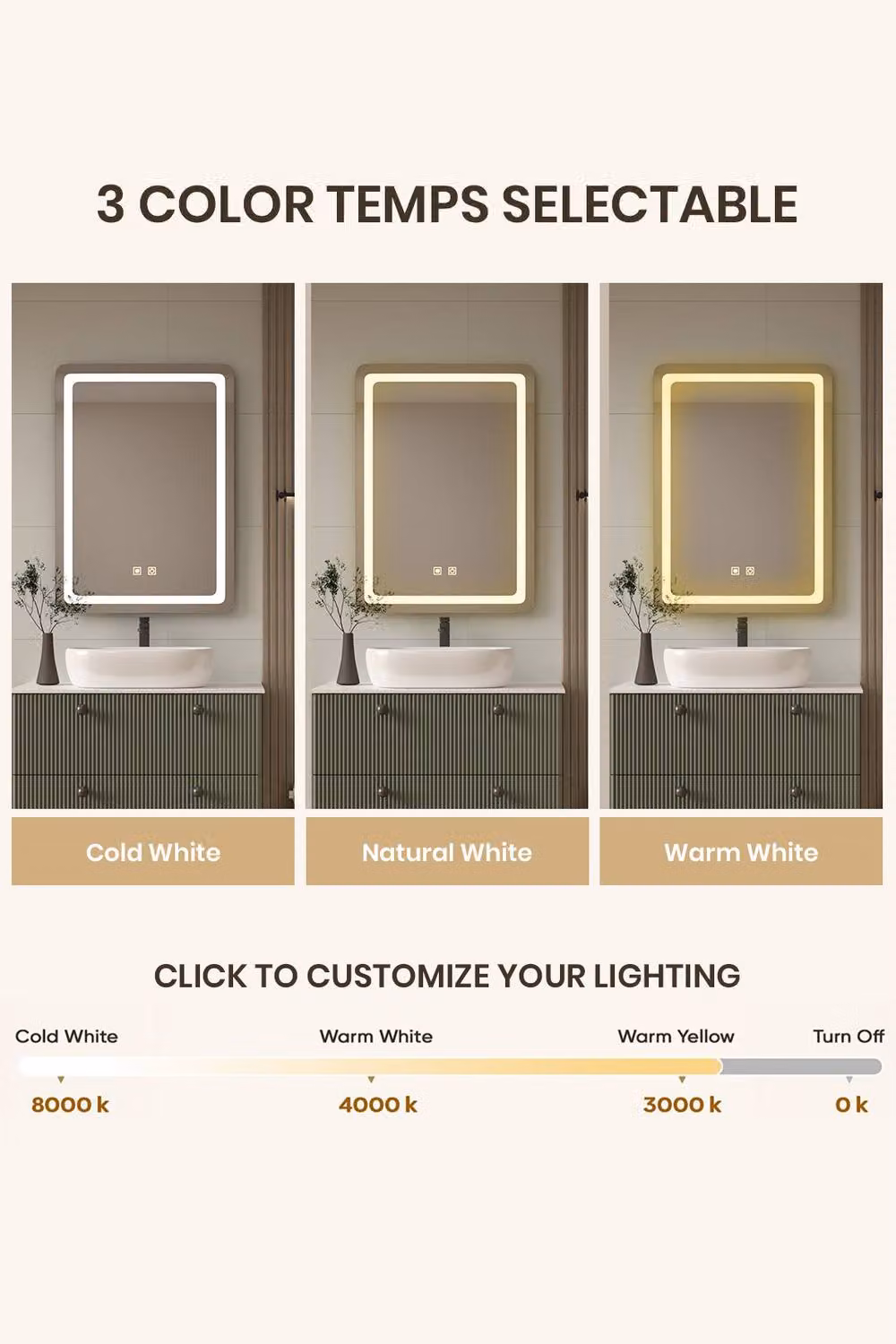 Living and Home Rectangular Silver Bathroom Mirror with Dimmable LED Light and Anti-fog Function, W/D/H: 70 x 50 x 4 cm – 5