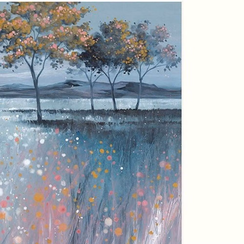 Diane Demirci Evening Delight Blue Framed Canvas Print Landscape Illustration – 2
