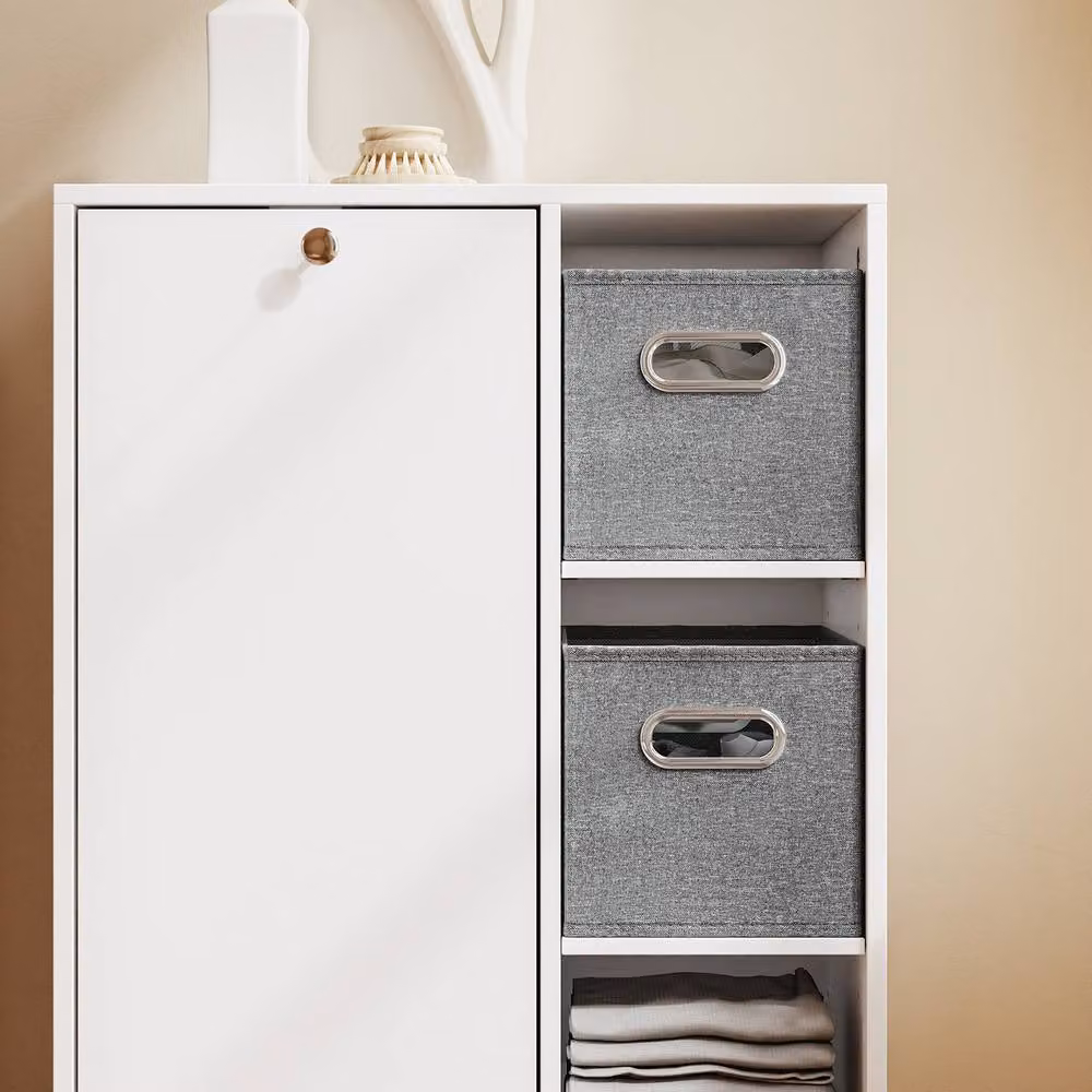 SoBuy Modern White Matt Freestanding Bathroom Cabinet with Hinged Doors, Internal Shelves and Hanging Rod – 3