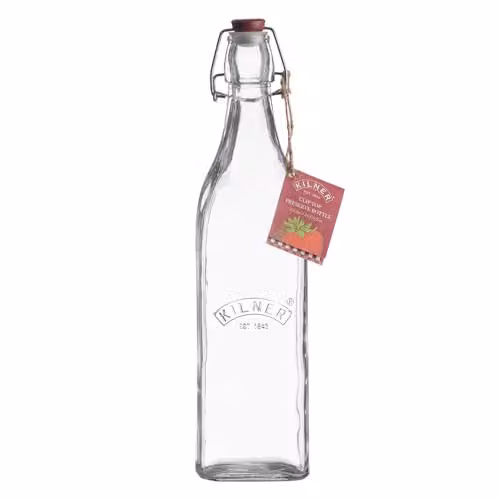 Kilner 1 l Square Clip Top Glass Preserving Bottle with Airtight Stainless Steel Clip and Silicone Seal, Transparent