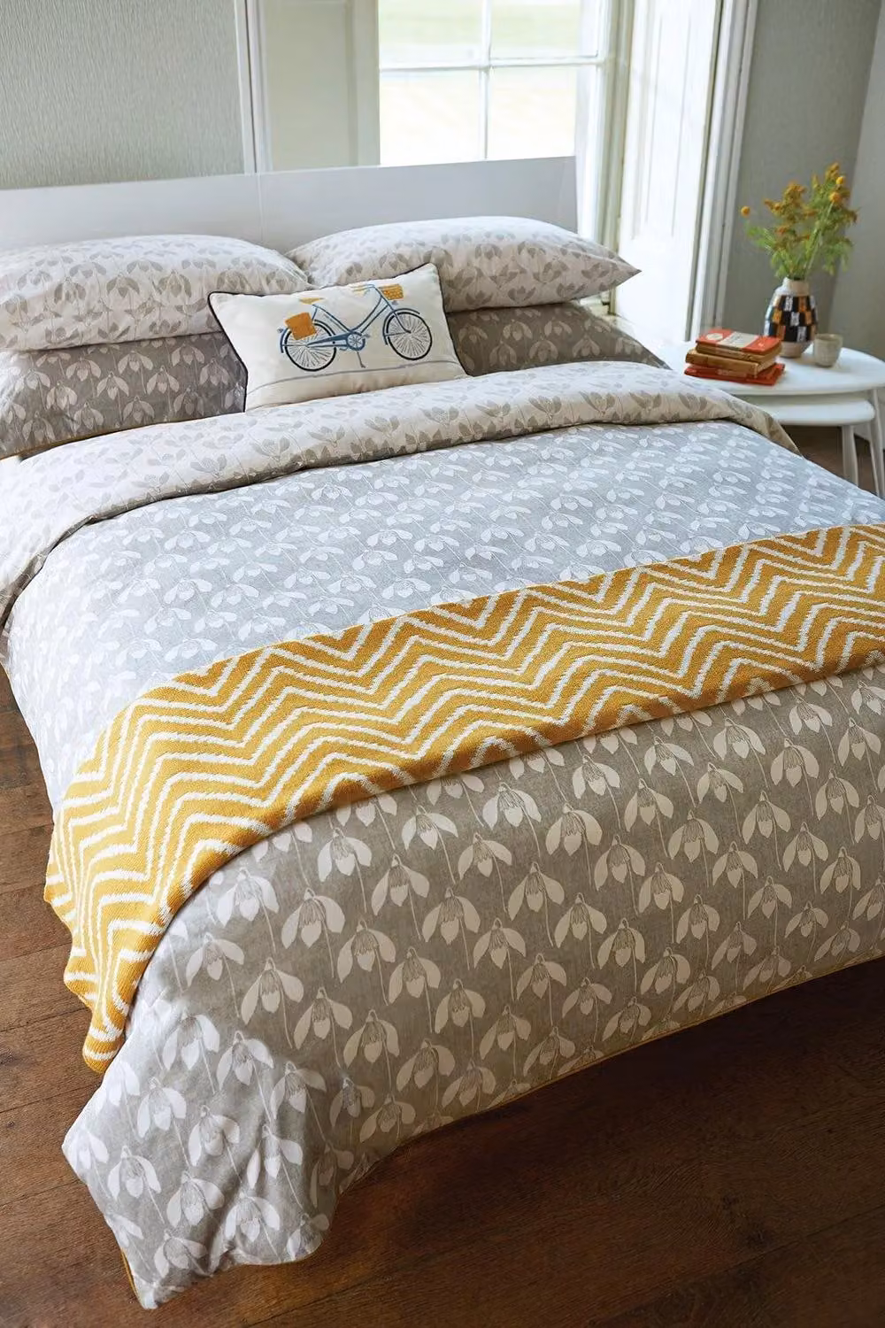 Scion Floral Cotton Cushion in Beige, White and Grey, W: 50 cm, H: 30 cm – 2
