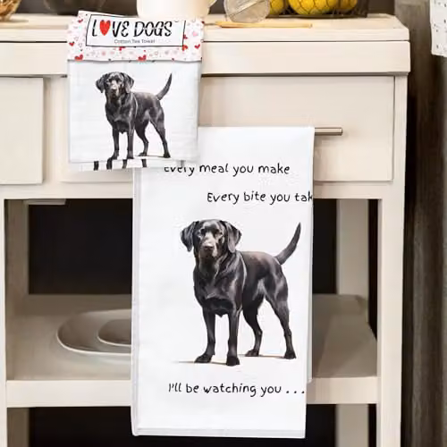 Animal Crackers Black Labrador Funny Watching You Cotton Tea Towel, White and Grey, 66 cm – 4
