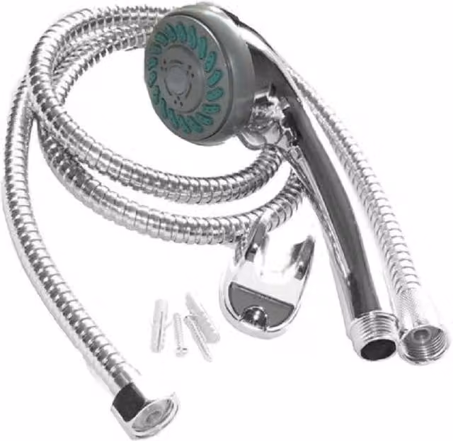 BARGAINS-GALORE 8 Function Shower Head with Hose Fittings and Wall Bracket in Silver Chrome