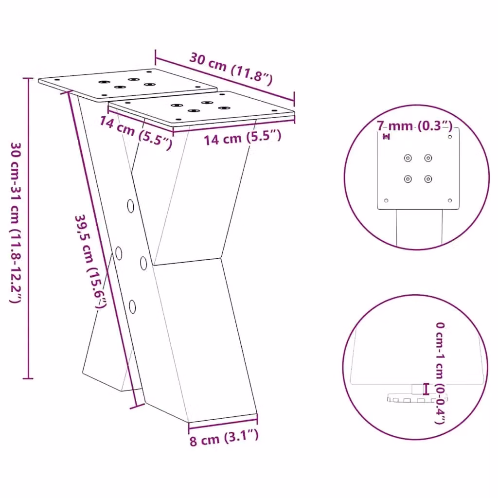 Berkfield Home X-Shaped Coffee Table Legs, 2 Pieces, Brown Steel, W/D/H: 30 x 30 x 30 cm – 3
