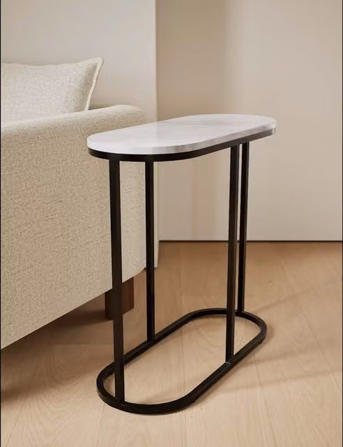 Gallery Direct Farley Oval Marble Side Table with Sled Base in Black, White and Grey