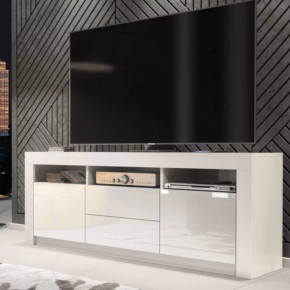 FORGEVIO Modern White Glossy Wood TV Unit Sideboard Cabinet for your Living Room – 3