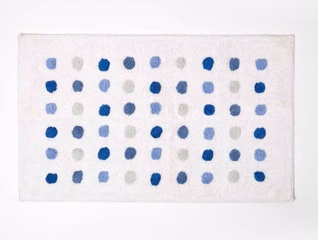 Homescapes Blue and White Cotton Polka Dot Tufted Bath Mat, 50 x 80 cm