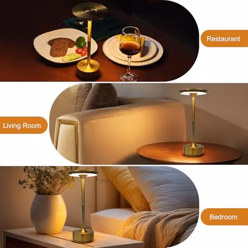Harper Living Cordless Rechargeable LED Table Lamp, Dimmable and Colour Changing, Gold/Brass – 5