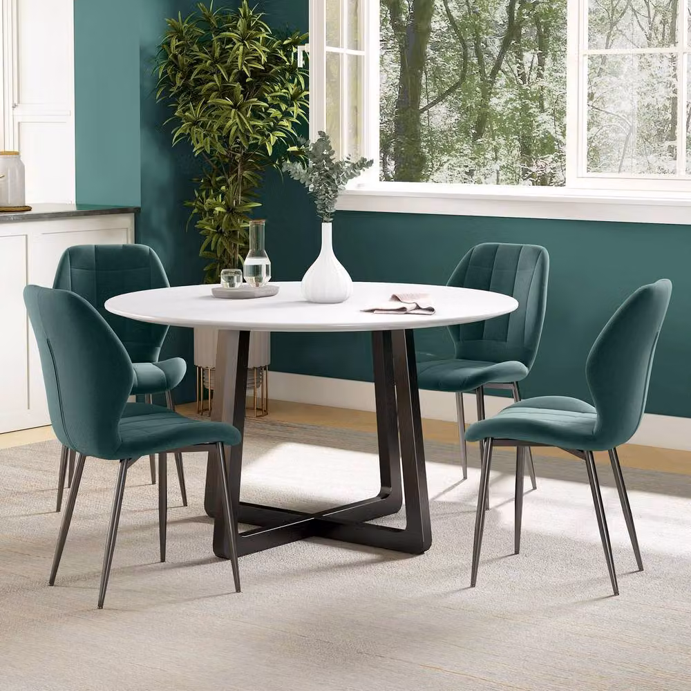 STILVORA Set of 4 Modern Dining Chairs in Green Velvet with Metal Frame – 7