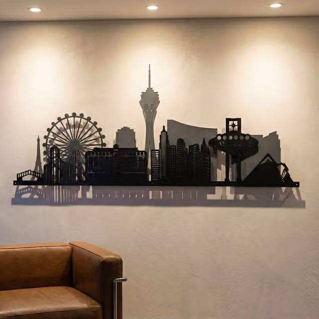Laser Hut Las Vegas Skyline Metal Wall Art in Grey and Black