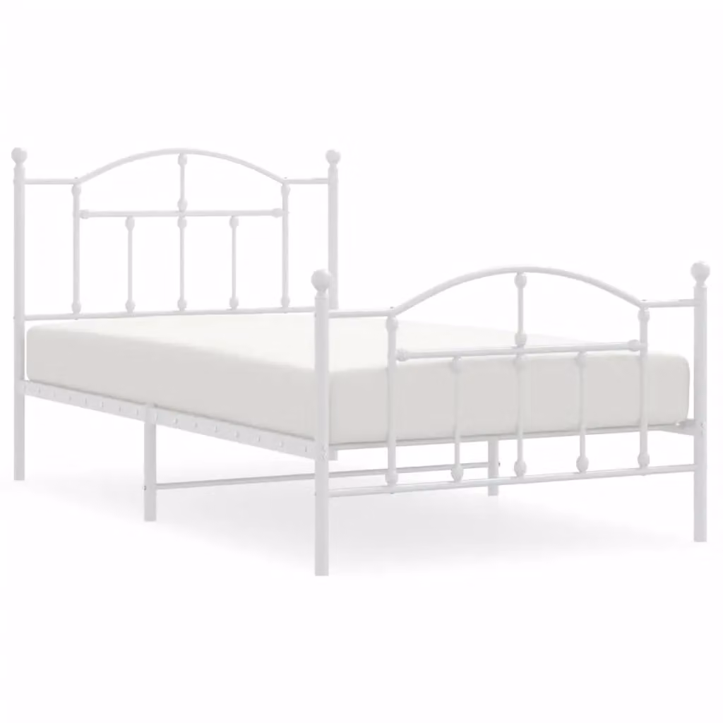 Berkfield Home Metal Bed Frame with Headboard and Footboard in White, W/D/H: 100 x 190 cm – 2