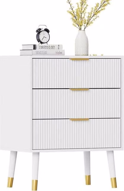 VOGREX Modern White Wood and Metal Chest of Drawers with Gold Accents