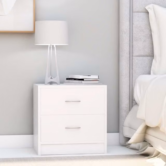 Berkfield Home White Bedside Cabinet in Engineered Wood W/D/H: 40 x 30 x 40 cm
