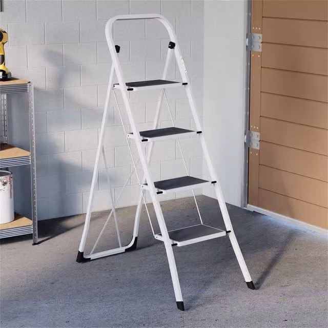 PAWNORA 4 Step Folding Portable Compact Step Ladder in White