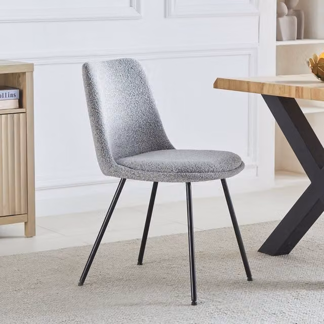 Artemis Home Set of 2 Scandinavian Style Bouclé Fabric Dining Chairs in Grey and Black