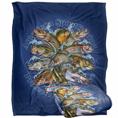 JQ Licensing American Sportfishing Freshwater Silky Touch Super Soft Fleece Throw Blanket in White, W/D/H: 152 x 127 cm
