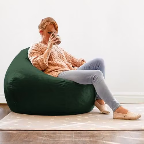 rucomfy Adult Slouchbag Beanbag Chair in Green Velvet, W/D/H: 110 x 80 x 80 cm – 4