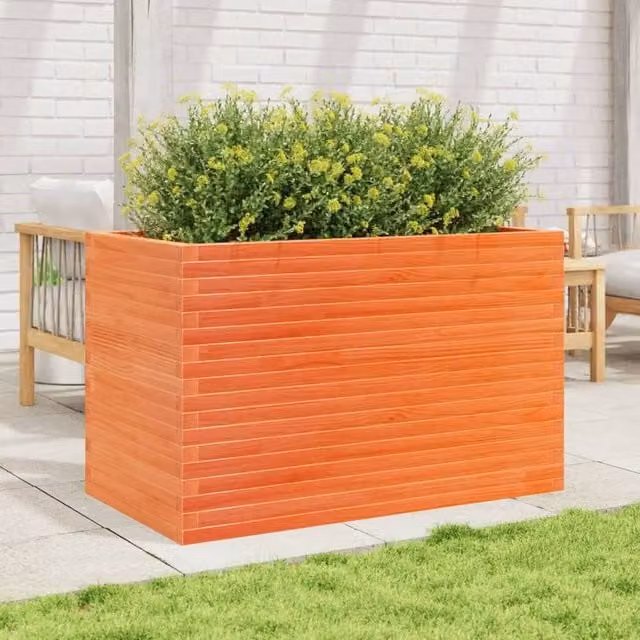 Berkfield Home Beautiful Garden Planter in Waxed Brown Solid Pine Wood W/D/H: 110 x 60 x 68.5 cm