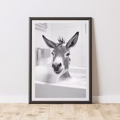 60 Second Makeover Donkey In The Bath Animal Print Paper Poster, A3