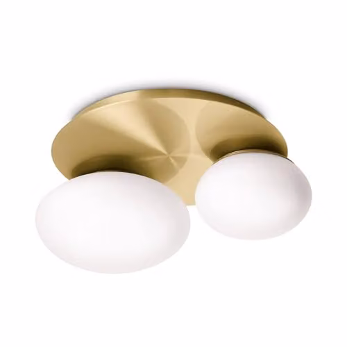 Ideal Lux NINFEA 2 Light Round Glass Flush Ceiling Light in Brass