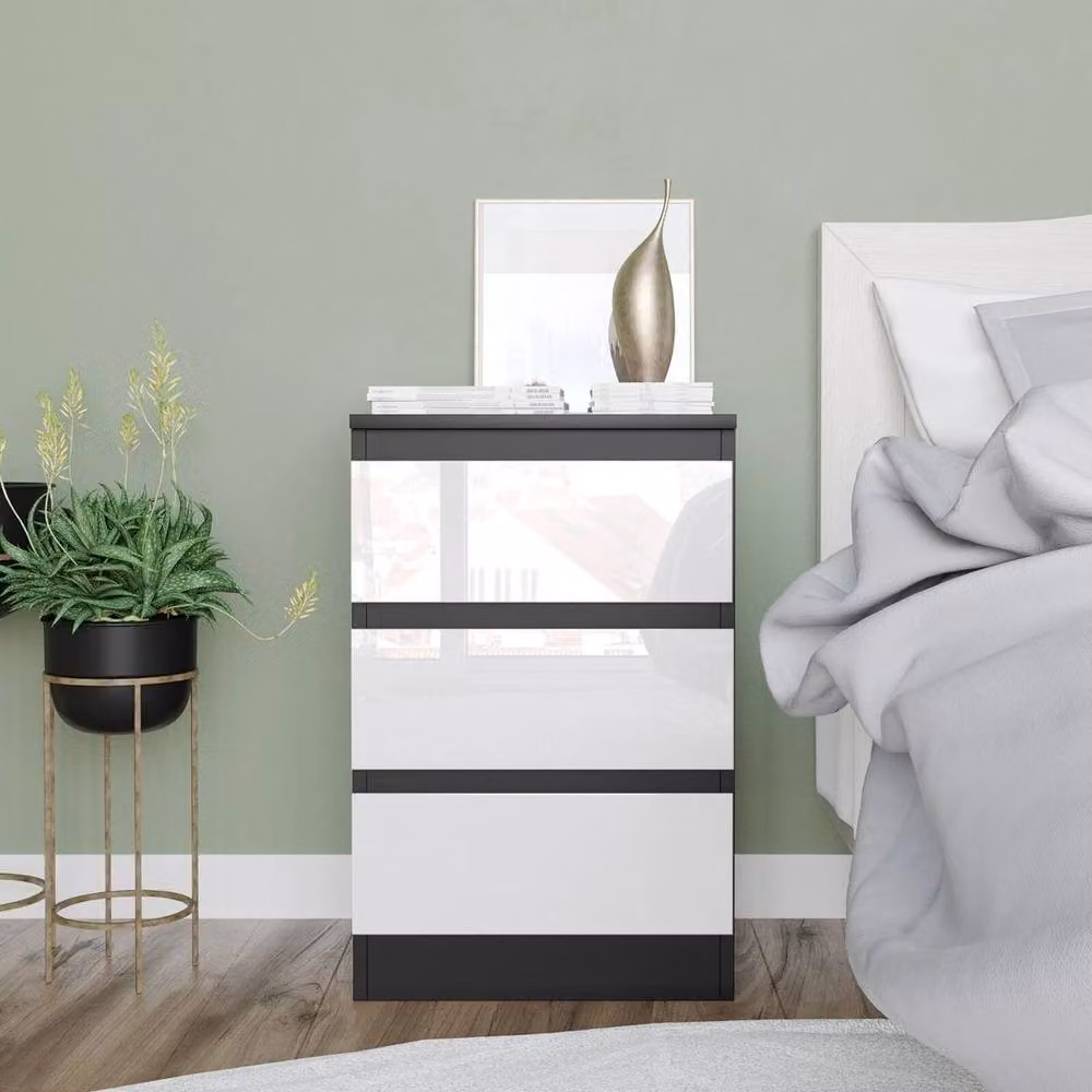 PAWNORA Modern Glossy Bedroom Chest Cabinet in Black and White – 5