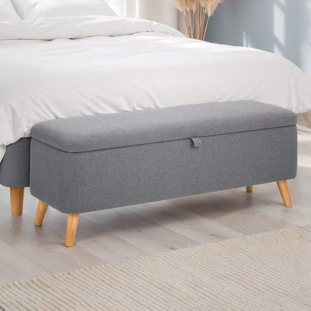 Julian Bowen Astrid Grey Fabric Blanket Box with Soft Close Lid W/D/H: 121 x 40 x 44 cm