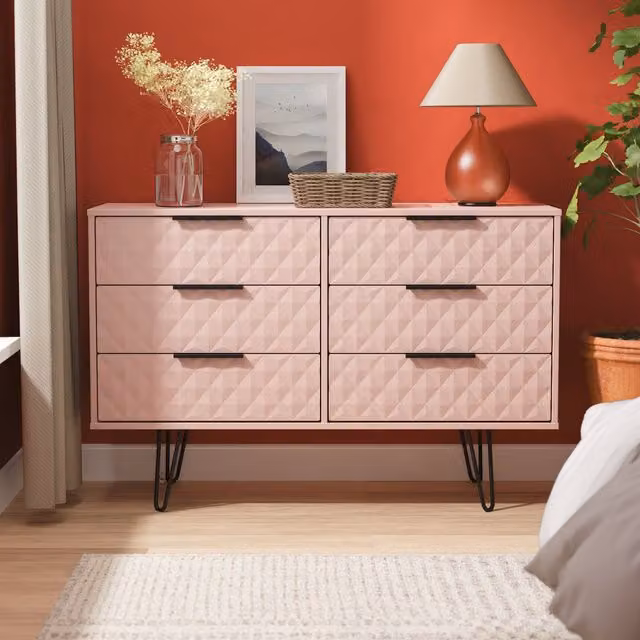 2 U Islay 6 Drawer Wide Chest in Dusty Pink