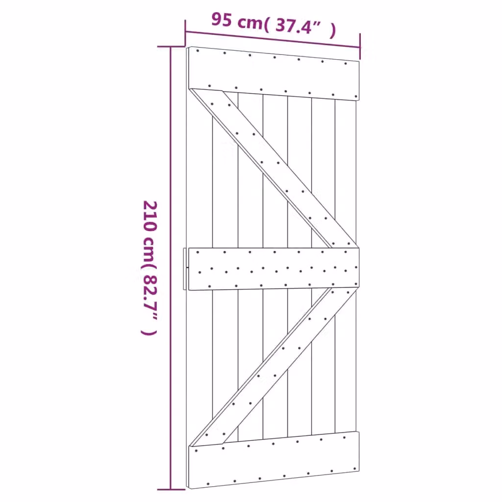 Berkfield Home Modern Sliding Door with Hardware Set, Solid Wood and Steel, Brown, W: 95 cm, H: 210 cm – 2