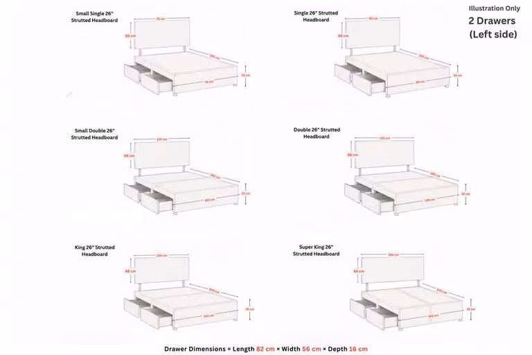 Sloomy Sterling Naples Divan Bed Set in Silver with 2 Drawers (Left Side), 26 inch Strutted Headboard and 12 inch Matching Footboard, W/D/H: 80 x 190 cm, Small Single