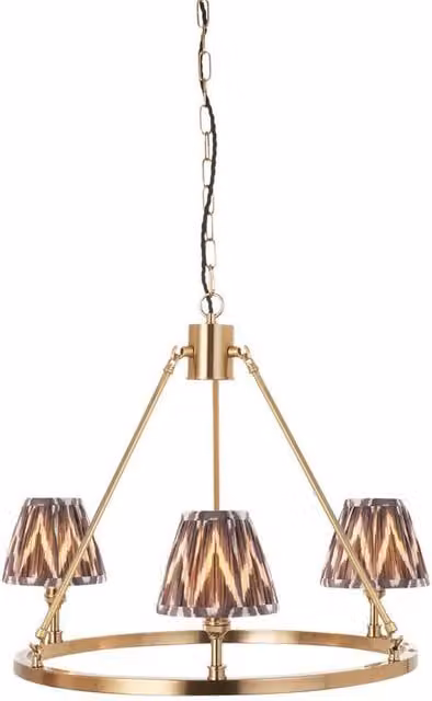 Netlighting Chester Pendant Light with Grey Fabric Zigzag Shade and Brass Details, 3 x B22