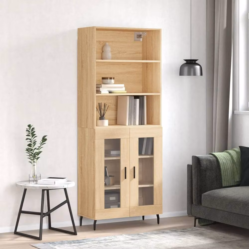 Berkfield Home Sonoma Oak Highboard in Light Tan with Glass Doors, W/D/H: 69.5 x 34 x 180 cm – 2